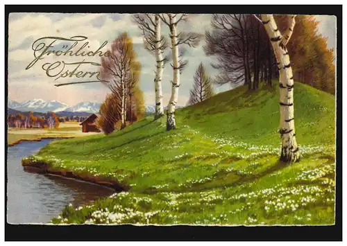 Künstler-AK Ostern - Landschaftsbild mit Birken, BEGRO-Serie 8570, ungebraucht