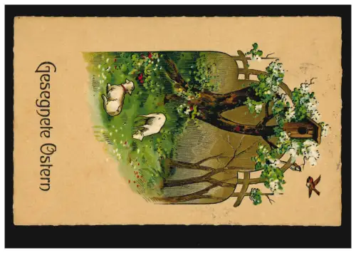 AK Artiste de Pâques réveils de printemps avec des agneaux, NOUVEAUTÉ AU RÜBENBERGE 3.4.1915