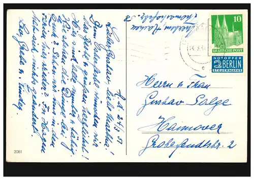 AK Artiste Lapin de Pâques avec des œufs et des poussins sur la randonnée, AACHEN 1951