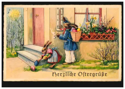 AK Artiste Pâques - Famille de lapins et œufs de PÂques, Gutach (SCHWARZWALDBAHN) 1.4.42