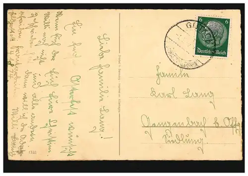 AK Artiste Pâques - Famille de lapins et œufs de PÂques, Gutach (SCHWARZWALDBAHN) 1.4.42