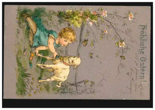 AK Artiste Pâques: Enfant avec oeufs de Père et PÂques, BERNECK (OFR.) 18.4.1908