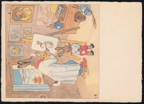 Carte de Pâques artiste AK Bohatta-Morpurgo "Fritz Osterhas, peintre," inutilisé