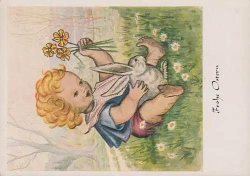 Mund- und Foot art Artiste-AK Pâques enfant joue avec des lapins, inutilisé vers 1920