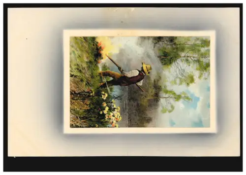 Künstler-AK In der freien Natur: Mann bei Brandrodung, um 1910, ungebraucht