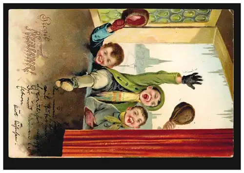 Künstler-AK Lachende Kinder begrüßen Neues Jahr, NEUMÜNSTER 31.12.1904