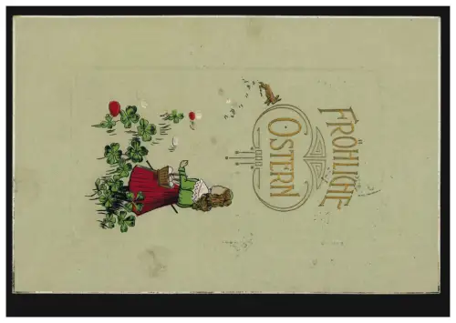 AK Artiste Pâques Fille avec panier Eeufs de PÂques Glücksklee, par voie ferroviaire 16.4.1908