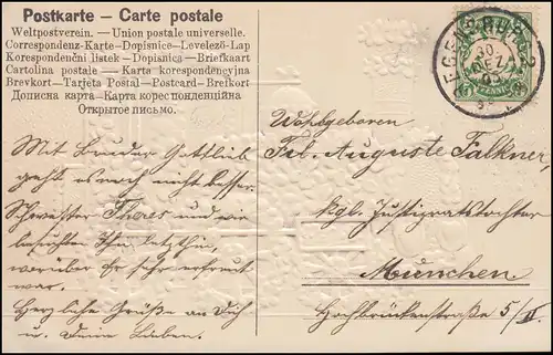 AK Neujahr: Eisenbahnzug aus Veilchenblumen, vergoldet, REGENSBURG 30.12.1905