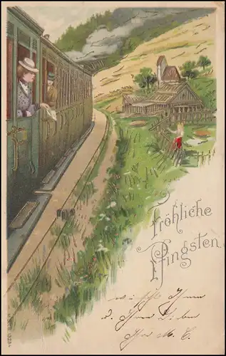 AK Pfingsten: Blick aus fahrernder Eisenbahn auf die Landschaft, LEHE 21.3.1904