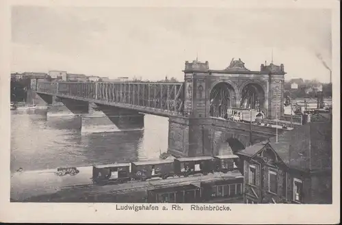 AK Ludwigshafen/Rhein: Rheinbrücke mit Eisenbahnwaggons, um 1920, ungebraucht 