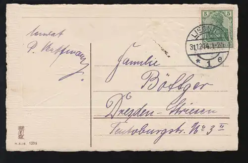 AK Nouvel An: Chemin de fer en hiver, LIEGNITZ 31.12.1914 vers Dresde