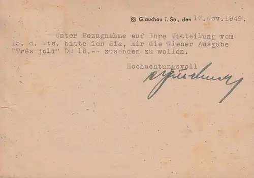 216 Engels EF sur carte postale SSt GLAUSHAU Robes Femmes mondialement connues 17.11.49