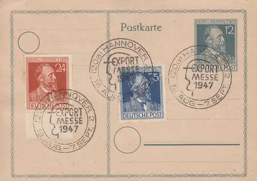 963-964 Set Stephan sur carte postale P 965 Stéphan avec SSt HANNOVER Messe 1947