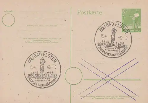 SSt BAD ELSTER Bad des travailleurs 15.4.1948 sur carte postale P 961