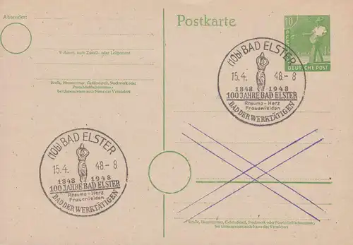 SSt BAD ELSTER Rheuma Herz Frauenleiden 15.4.1948 auf Postkarte P 961