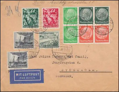 Partie-HBl. 92 Hindenburg sans S 159 avec lettre complémentaire FRANKFURT/MAIN 2.2.38