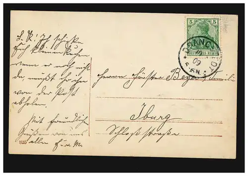 Künstler-AK Ostern Kind mit Riesenei und Henne, DRANGSTEDT 1909 nach Iburg