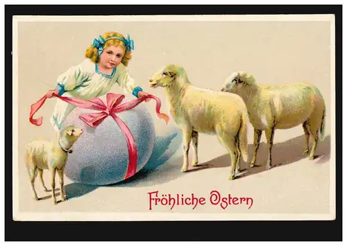 Post de chemin de fer ROTTENBACH-ROIGE (TH) 22.2.1913 sur AK enfant de Pâques, agneaux