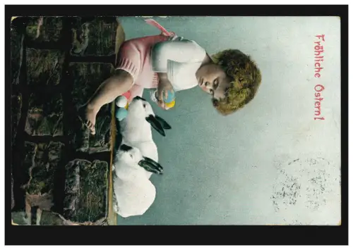 AK Artiste enfant de Pâques avec des œufs et des lapins, GABLONZ AU NEISSE 21.5.1906