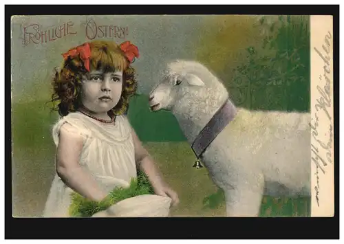 AK Artiste Pâques fille nourrit PÂques, PK local GÉÉNE 23.4.1905