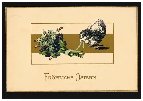 AK Artiste de Pâques Poussins au bouquet de violette, HORN (THORGAU) 17.4.1919