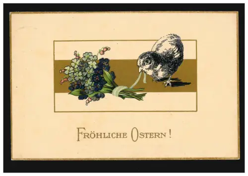Künstler-AK Ostern Küken im Veilchenstrauß, HORN (THORGAU) 17.4.1919