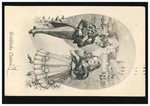 Künstler-AK Ostern Kinder mit Hahn und Weidenkätzchen, HAMBURG 15.4.1911