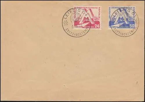 282-283 Leipziger Messe 1951 Blanko-FDC ESSt LEIPZIG Messene Plan quinquennal 4.3.51