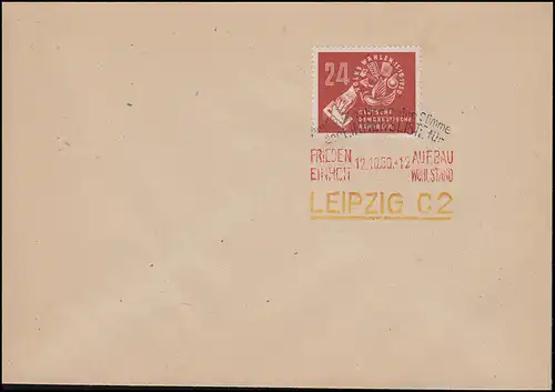 275 élections populaires Lettre blanche Tampon spécial trois couleurs LEIPZIG Élections 12.10.50