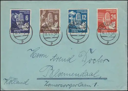 276-279 Frieden als portogerechter Satz-Brief MiF BERLIN 12.1.1951 nach Holland