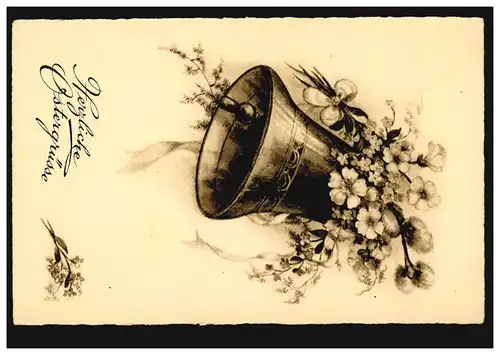 AK Artiste cloche de Pâques avec des fleurs de printemps, vers 1920, inutilisé