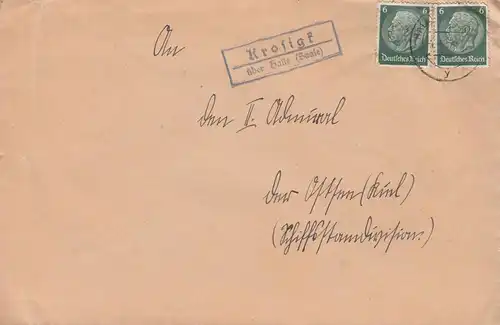 Landpost-Stempel Krosigk über HALLE / SAALE 1.4.1937 auf Brief nach Kiel