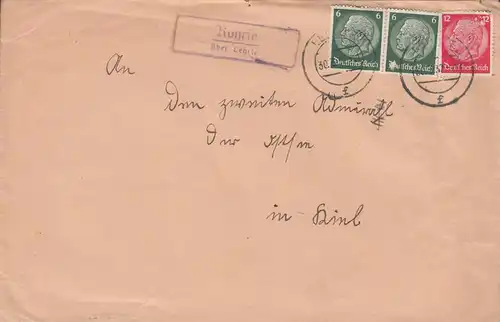 Temple de la poste de campagne de Rohrse sur ENSEIGNANTS 30.3.1937 sur lettre à Kiel