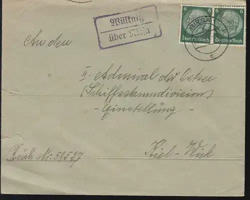 Landpost-Stempel Wülknitz über RIESA 1937 auf Brief nach Kiel