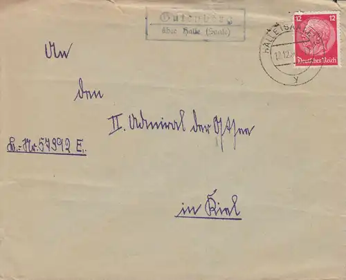 Landpost-Stempel Gutenberg über HALLE / SAALE 12.12.1936 auf Brief nach Kiel