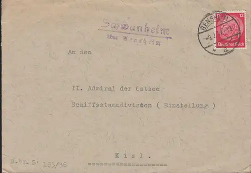 Landpost-Stempel Schwanheim über BENSHEIM 9.2.1937 auf Brief nach Kiel