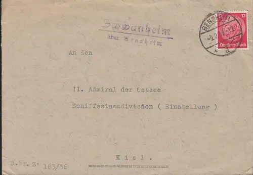 Temple de la poste de Landpost Schwanheim sur BENSHEIM 9.2.1937 sur lettre à Kiel