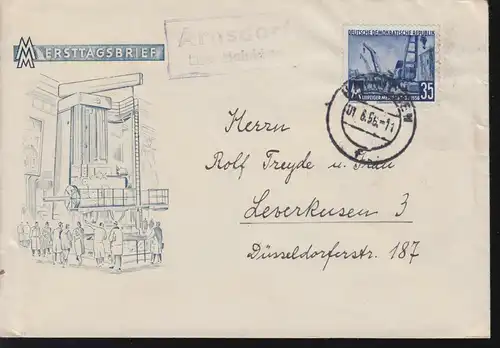 Landpost-Stempel Arnsdorf über HAINICHEN 1.6.56 auf Messe-Brief nach Leverkusen
