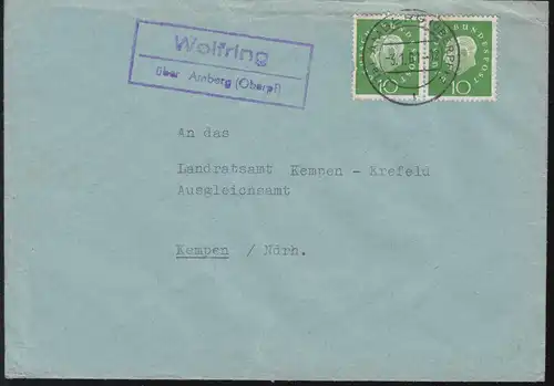 Landpost-Stempel Wolfring über ARNSBERG (OBERPF.) 3.1.1961 nach Kempen/Niederrh.