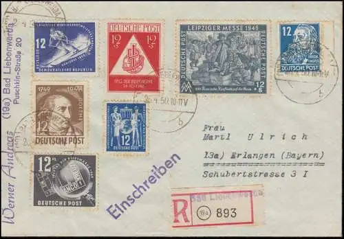 240 Foire + 243 Post + 245 T.d.B. + 246 Sport MiF R-Bf. BAD LIEBENWERDA 26.4.50