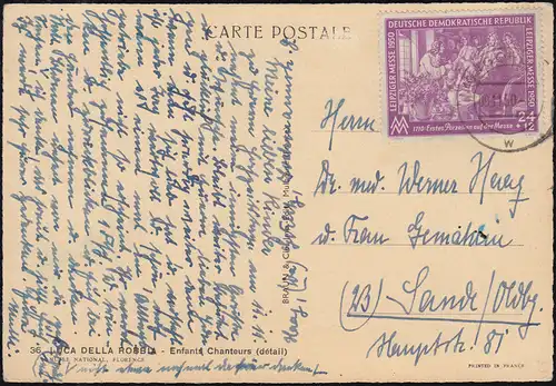 248 Messe Leipzig 24 Pfennig sur AK Luci Della Robbia, GÖRLITZ 9.11.1950