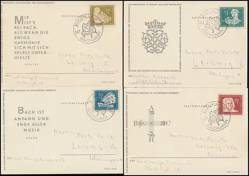 256-259 Bach 1950 - Ensemble de 4 cartes postales spéciales par SSt FERSENACH 28.7.1950