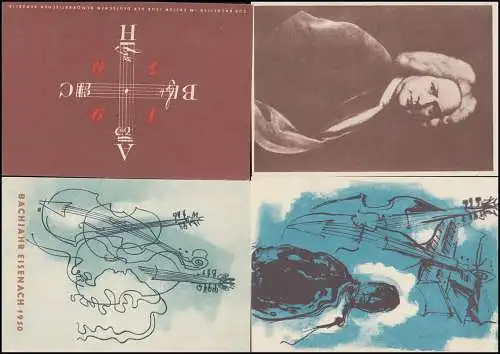 256-259 Bach 1950 - Ensemble de 4 cartes postales spéciales par SSt FERSENACH 28.7.1950