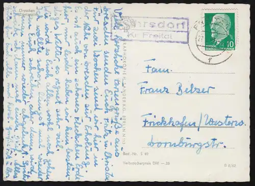 Landpost-Stempel Pohrsdorf Kreis Freital auf AK Dresden, FREITAL 27.6.1963