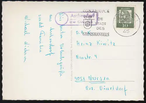 Temple de Landpost Aschendorf sur OSNABRÜCK 7.6.62 sur AK Bad Rothenfelde Saline