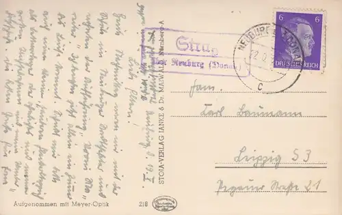 Landpost-Stempel Straß über NEUBURG (DONAU) 22.10.1943 auf AK Neuburg