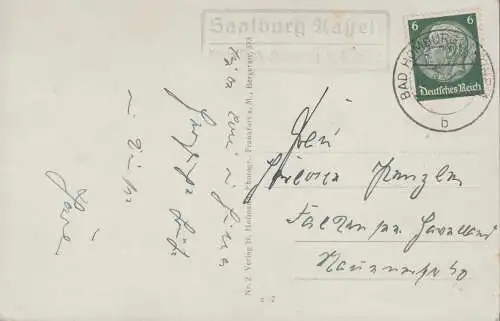 Landpost-Stempel Saalburg Kastell über BAD HOMBURG 12.9.1937 auf passender AK