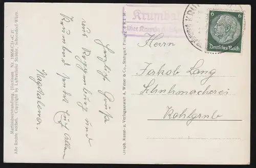 Landpost-Stempel Krumbad über Krumbach auf AK, gelaufen um 1935