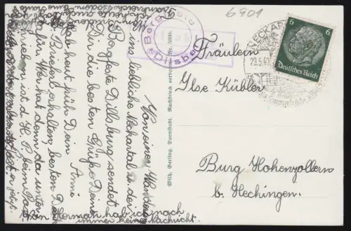 Landpost-Stempel Dilsberg über NECKARGEMÜND SSt 29.5.1940 auf passender AK
