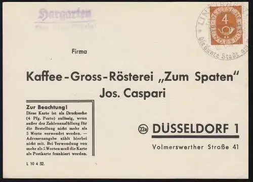 Landpost-Stempel Hargarten über Linz auf Drucksache SSt LINZ 5.1.1953